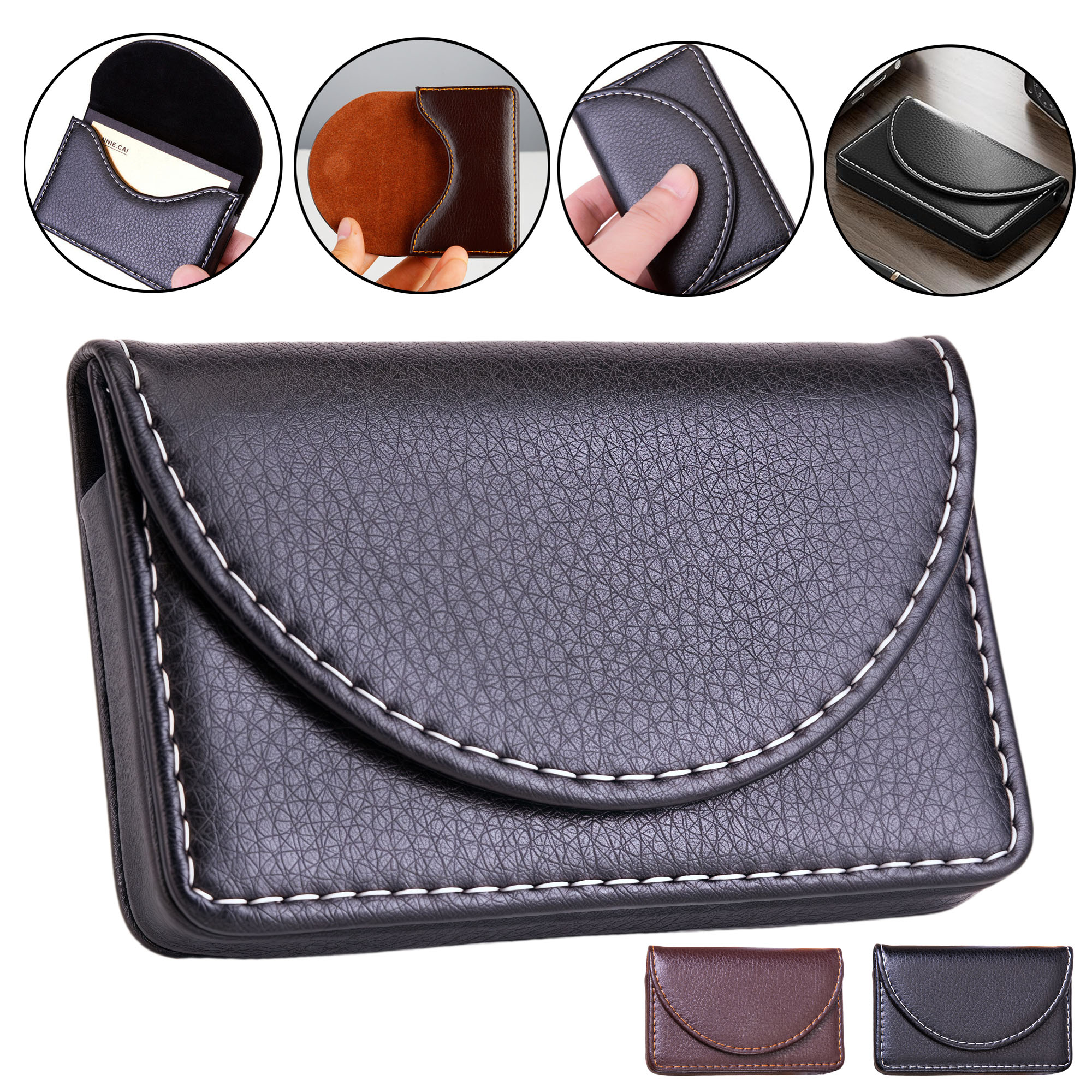 Leather Business Card Holder with Magnetic Closure 2