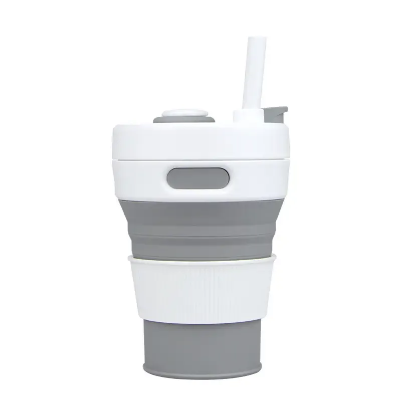 Silicone Collapsible Travel Folding Drinking Cup W/Lid 12