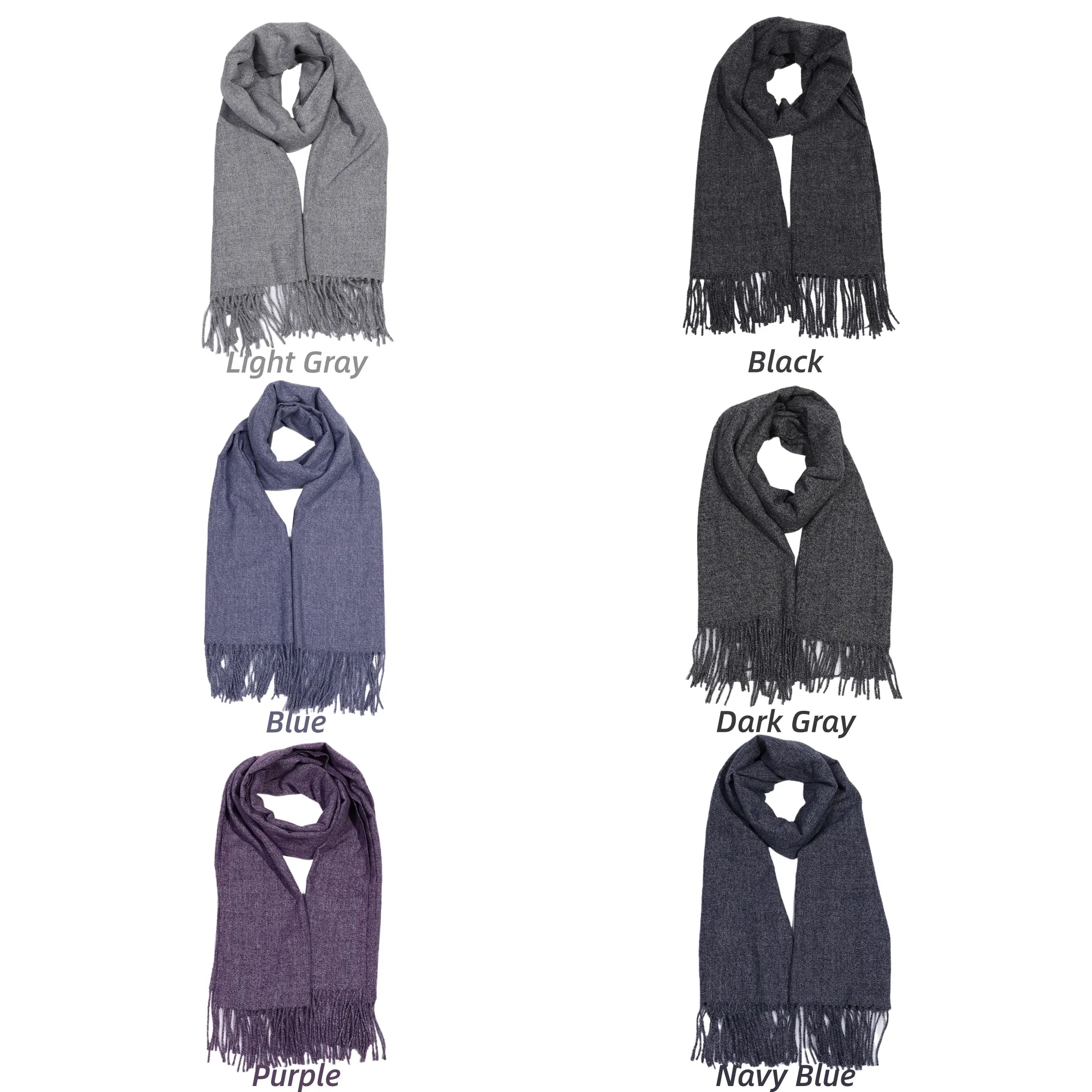 Faux Cashmere Solid Color Tassel Scarf 3