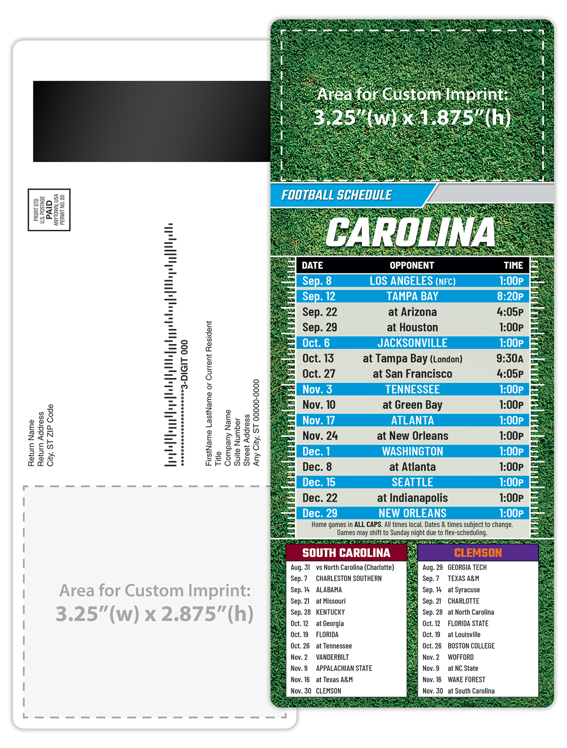Football Schedule Laminated Card/Postcard with Magnet Strip 3.5x8.5 - 14 pt. 4