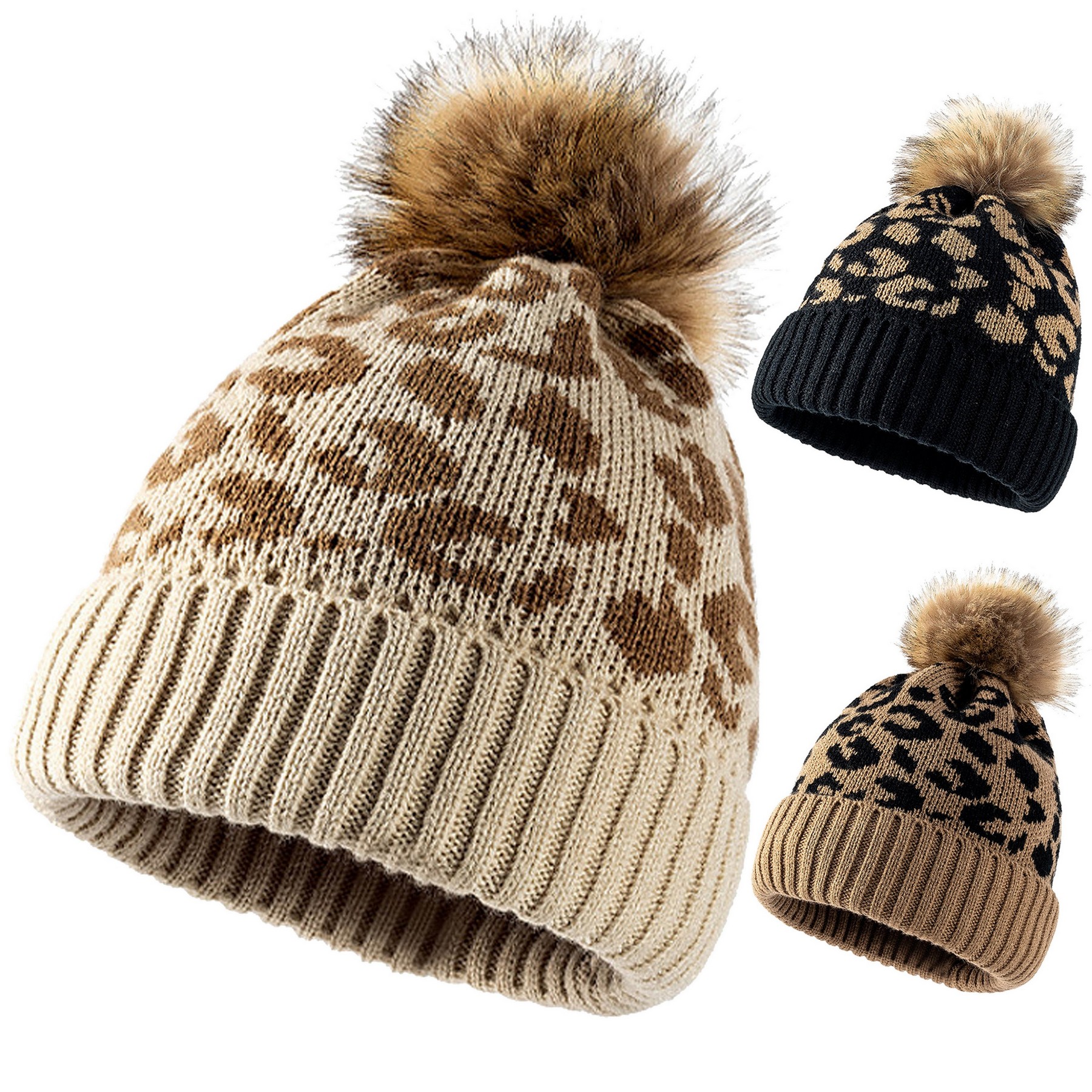 Leopard Print Knitted Pom Woolen Hat 3