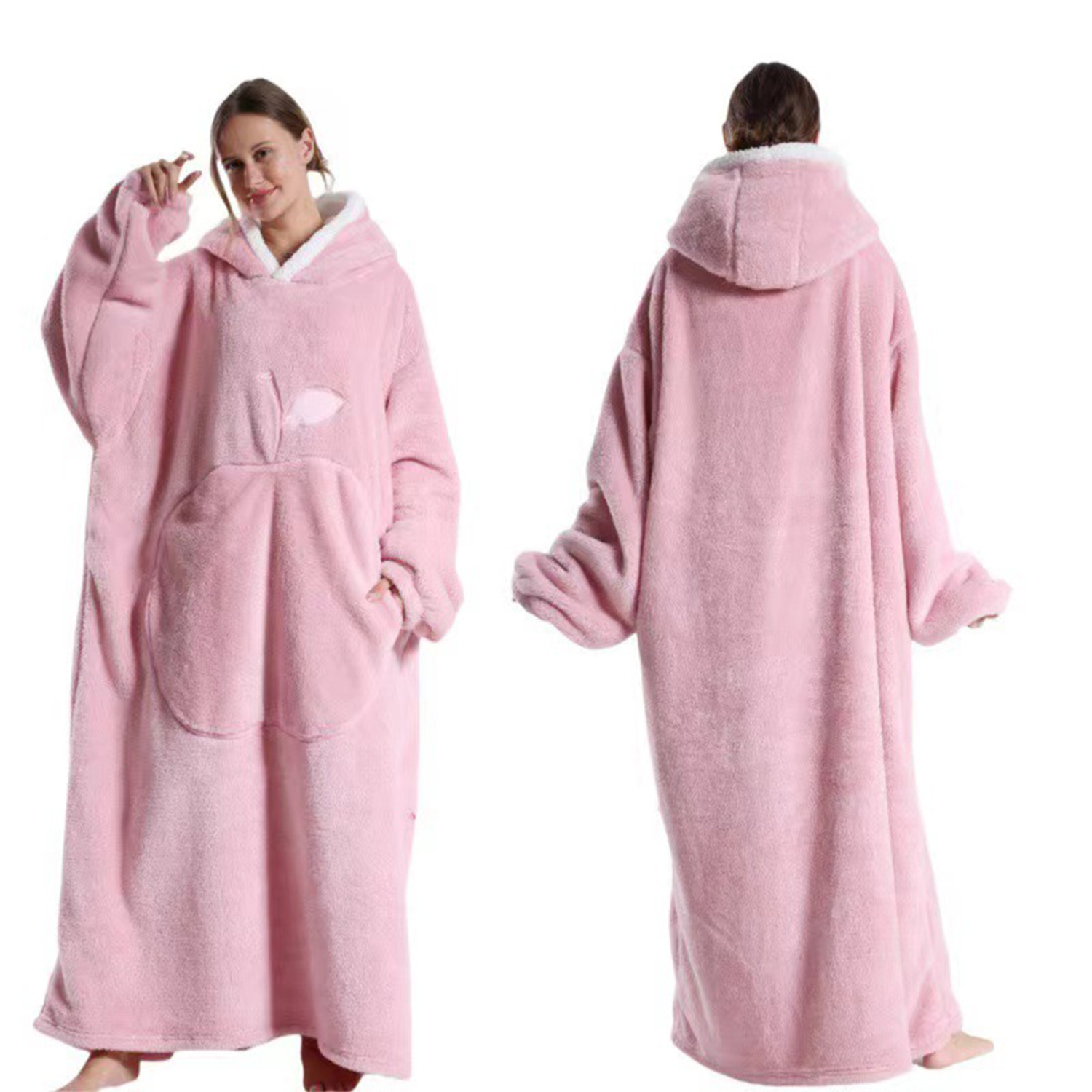Oversized Long Wearable Sherpa Flannel Fleece Lazy Blanket 4