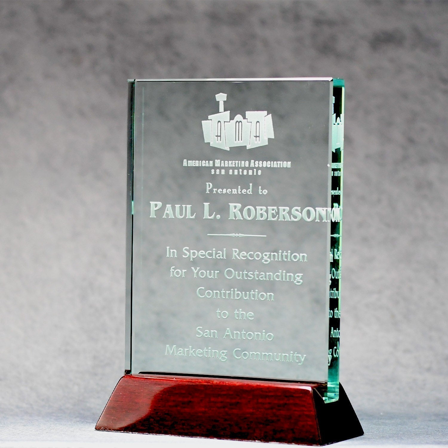 Jade Glass Plaque On Piano Base 2