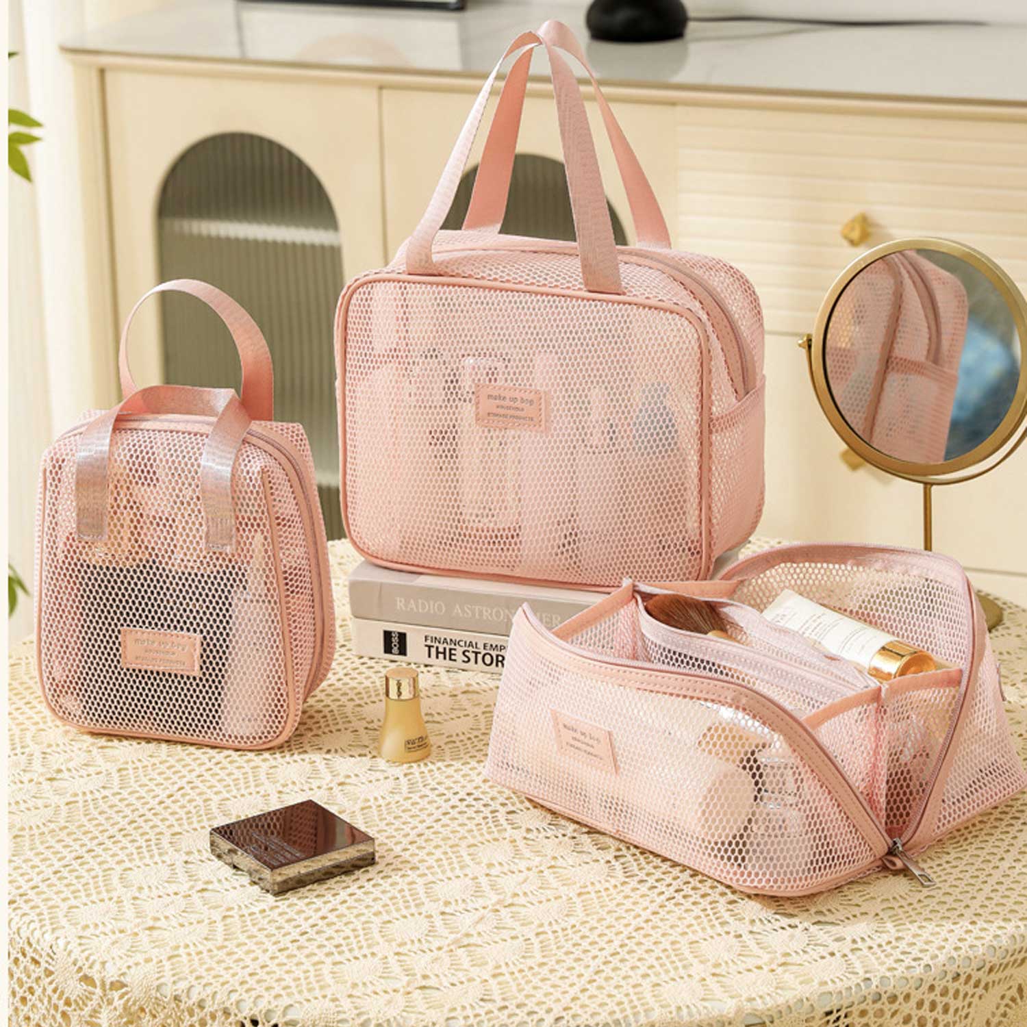 Large Travel Organizer Luxury Mesh Makeup Bag 2