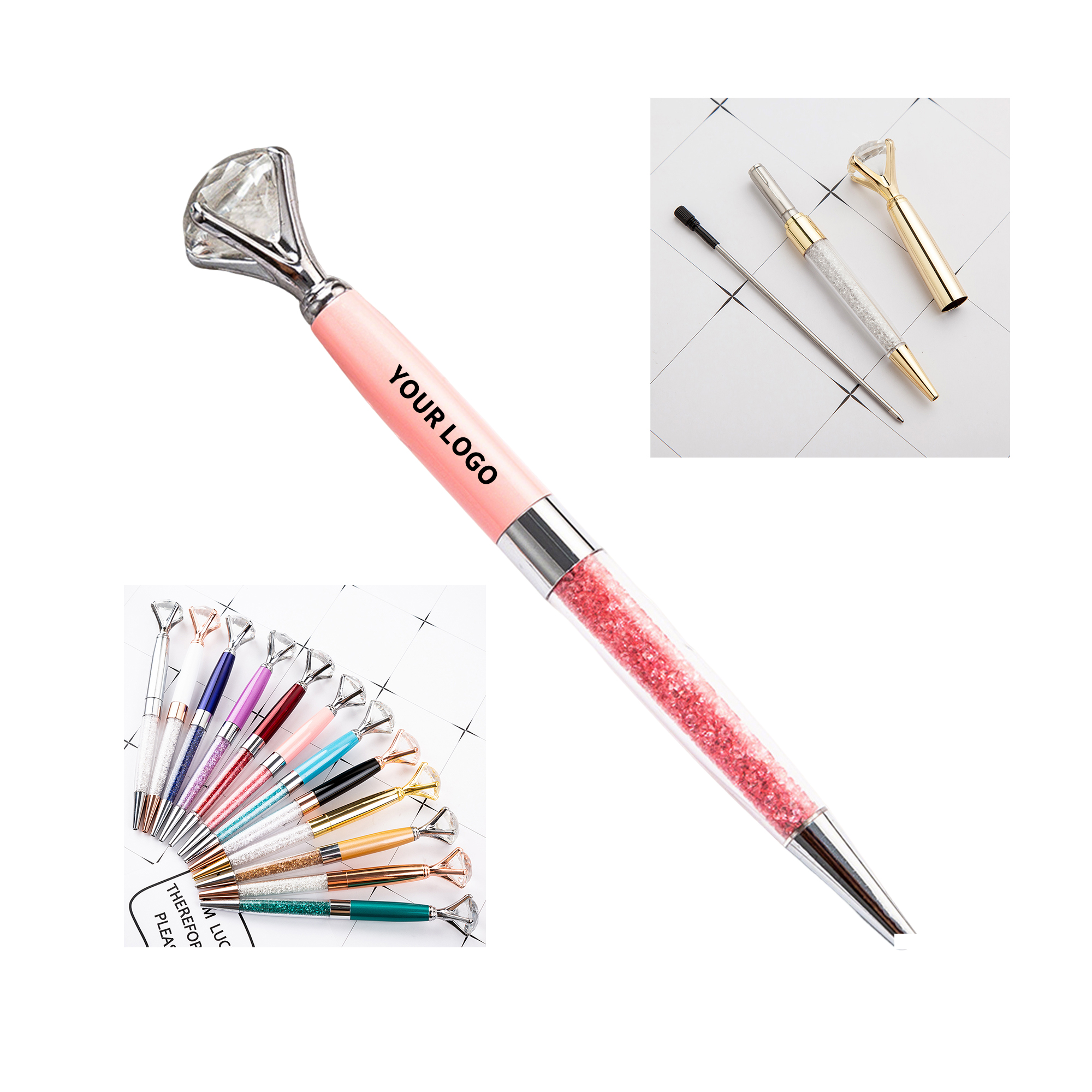 Crystal Crown Ballpoint Pen Twist Action Metal Barrel 10
