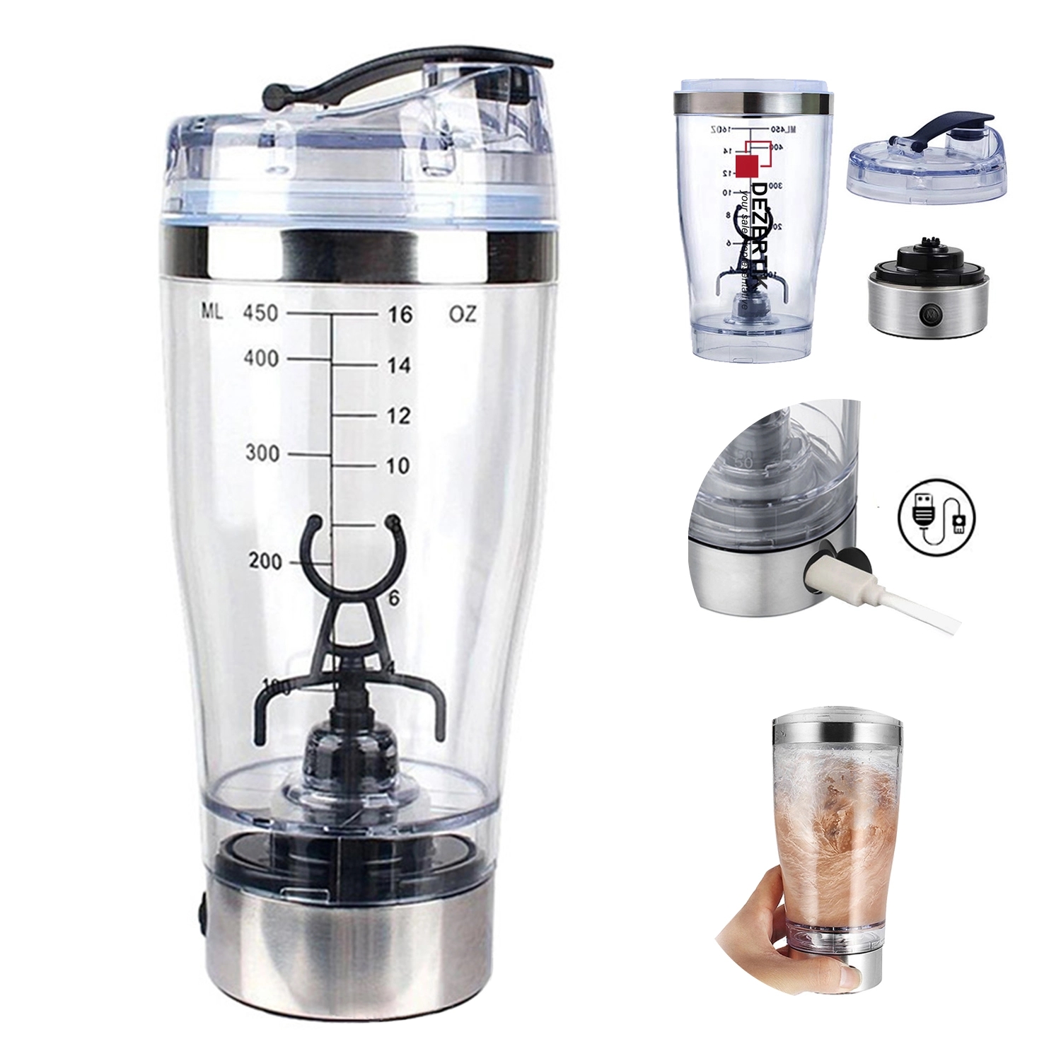 16Oz Rechargeable Electric Protein Shaker Bottle, custom water bottle with logo imprint 3