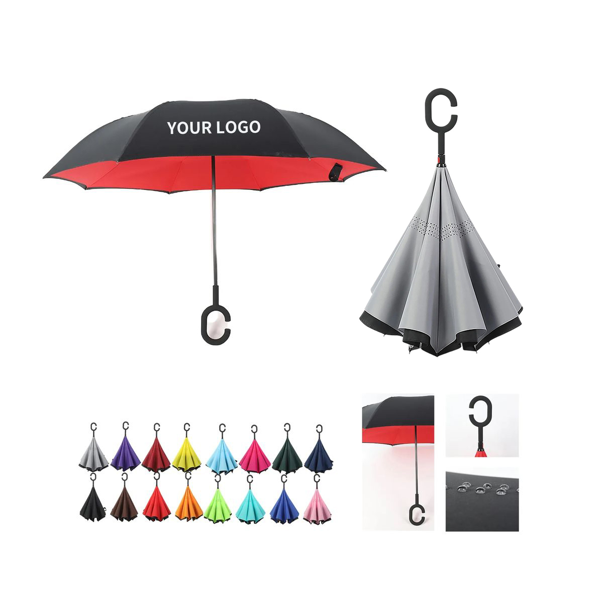 Durable Pongee Inversion Umbrella with Fiberglass Frame 14