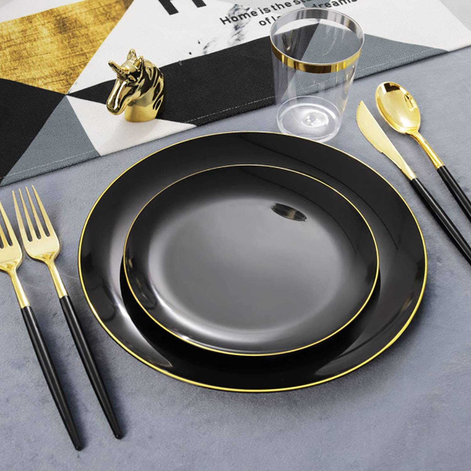 Gold Foiled Plastic Dinner Plates Set 6