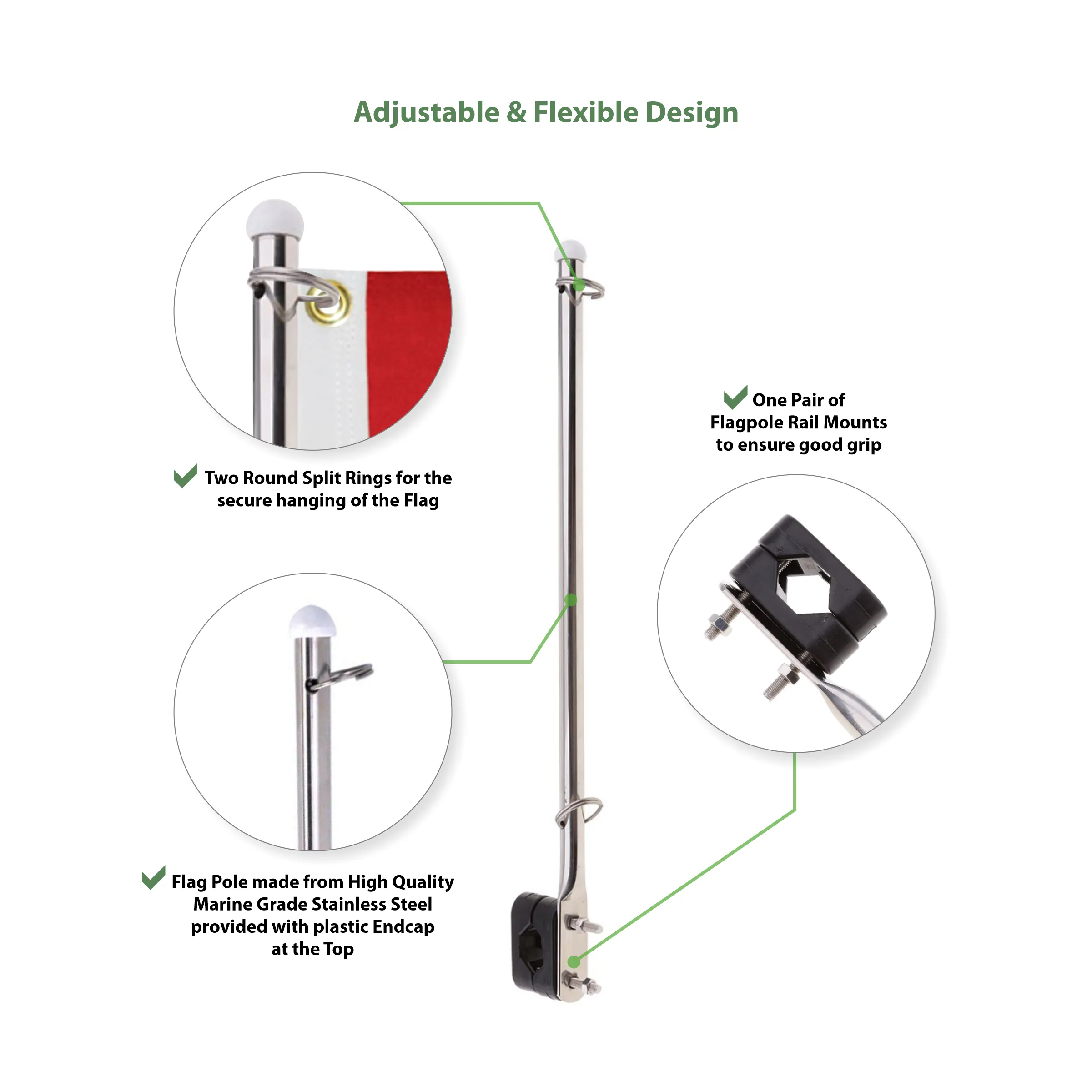 15" Stainless Steel Boat Flag Pole - Style A 6