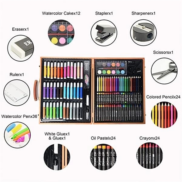 150 Pieces Kids Deluxe Artist Painting Set With Wooden Case 1