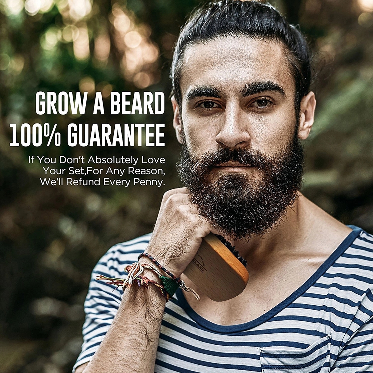 Custom Boar Bristle Beard Brush Wood Comb Grooming Kit 3