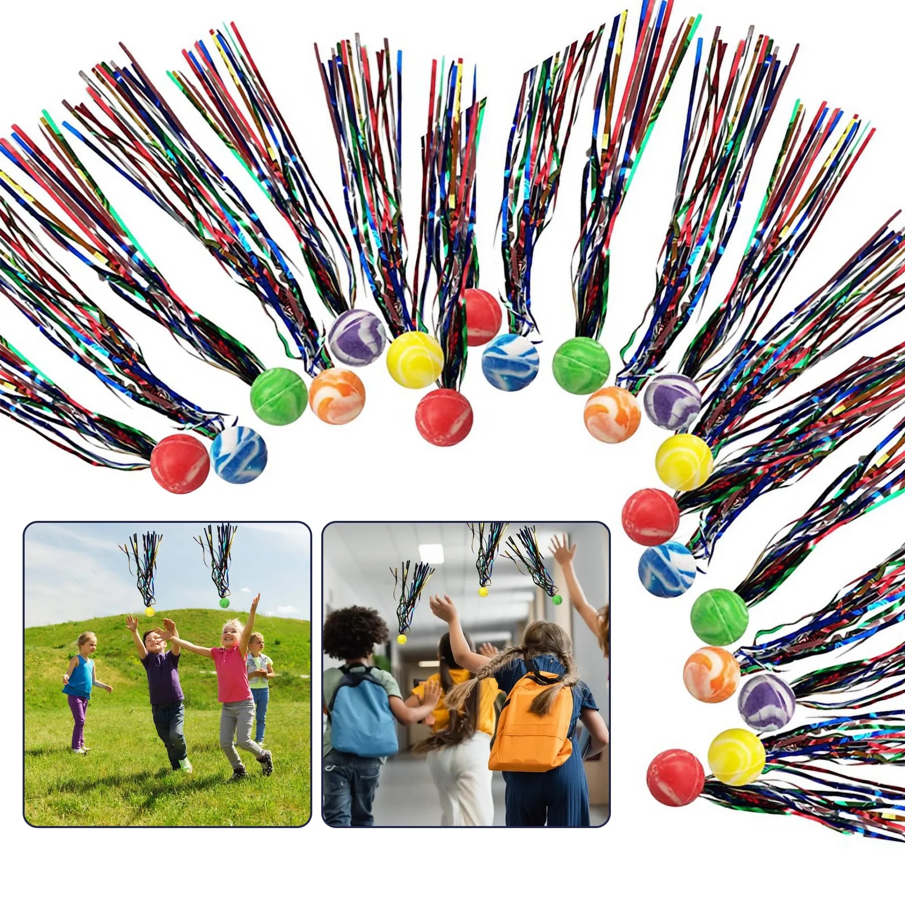 Bouncy Super Balls with Colorful Streamers (20pcs) 2