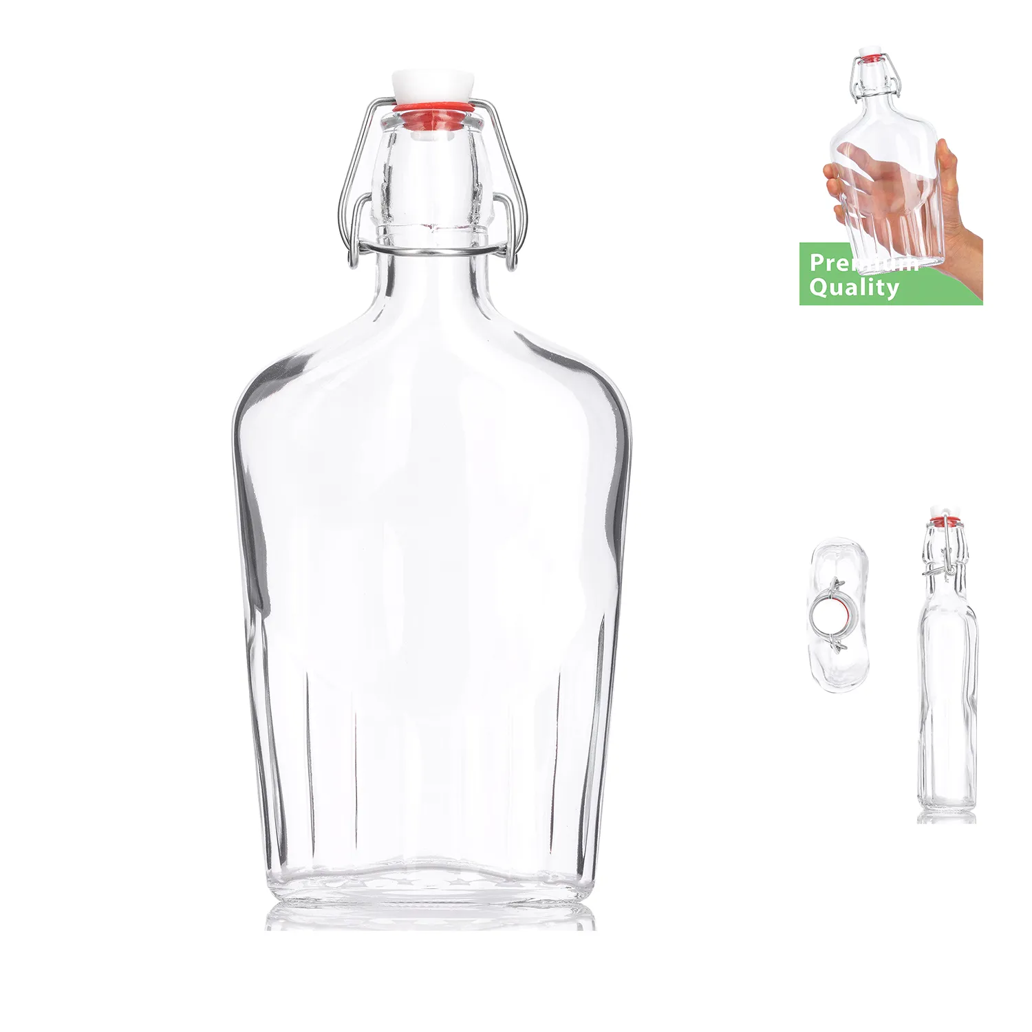 Swing Top 17 ounce Flask Clear Glass Bottle Bormioli Rocco 2