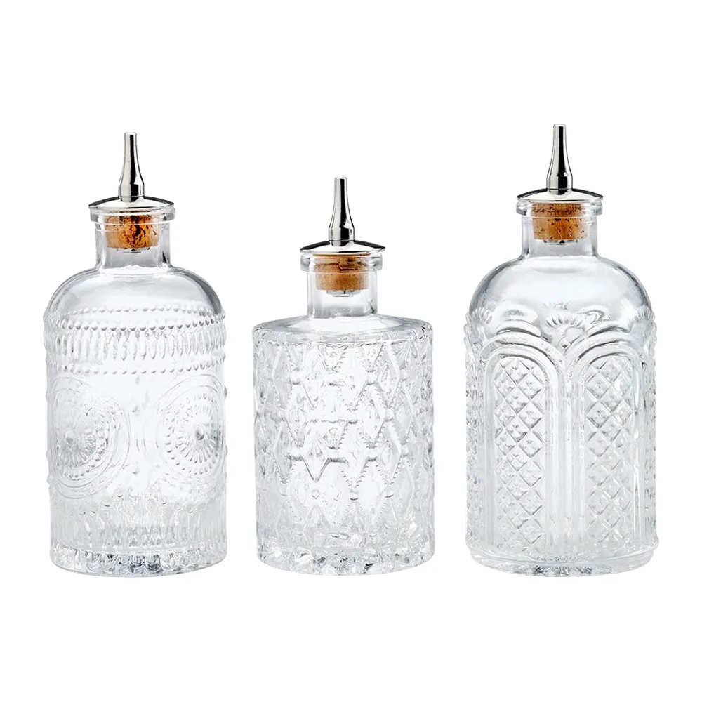 6.8oz. Glass Bitters Bottle Retro Design Trio 1