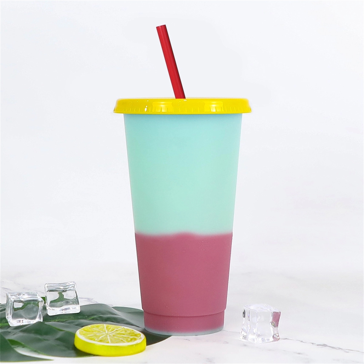 24 Oz Color Changing Reusable Cup With Lid And Straws 1