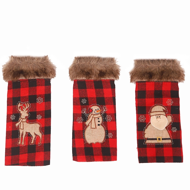 Christmas Red Plaid Wine Bottle Cover 2