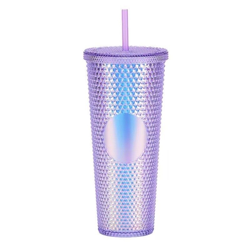 Double Plastic Straw Cup large capacity creative 710ml Durian Cup tie hand cup portable diamond cup 12