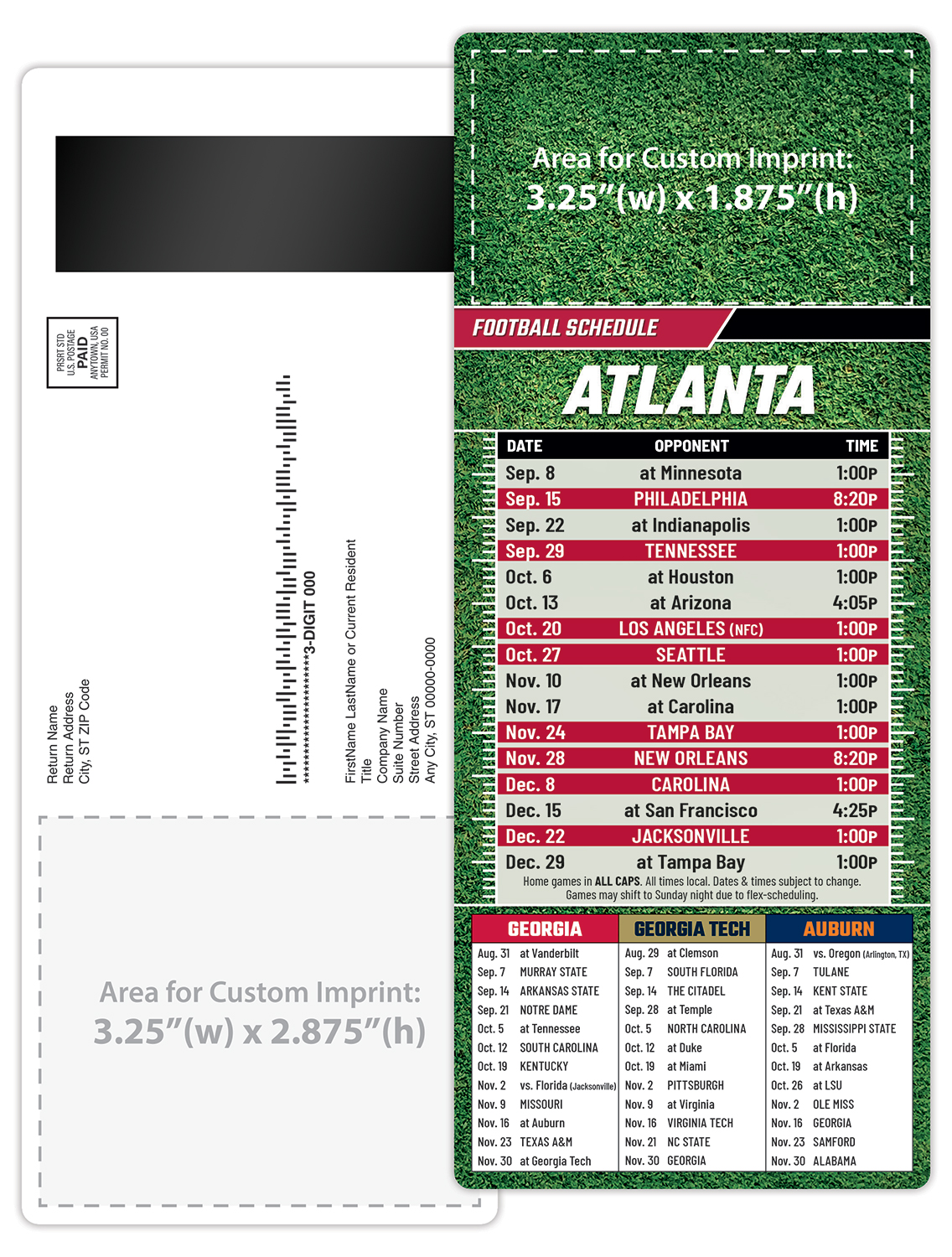 Football Schedule Laminated Card/Postcard with Magnet Strip 3.5x8.5 - 14 pt. 4