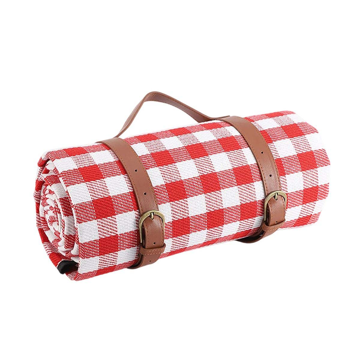 Leather Handle Picnic Blanket with Waterproof Backing 5
