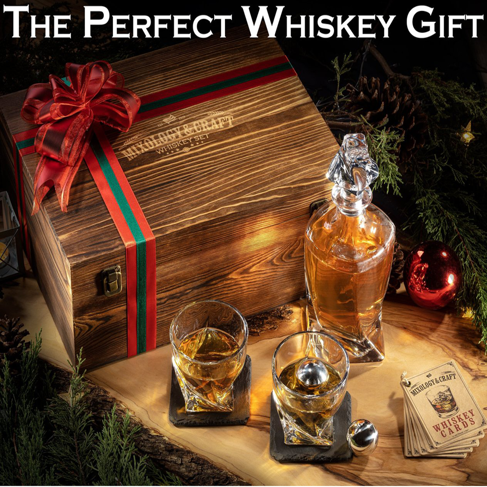 Elegant Whiskey Decanter Set in Wooden Box 2