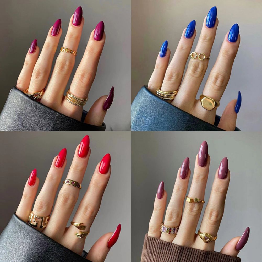 Solid color 24 pcs Press on Nails 7