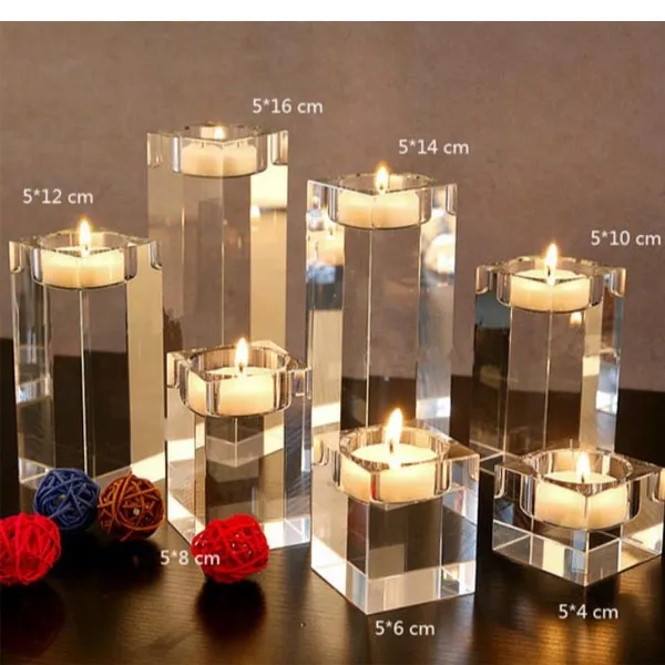 Engraved Square Crystal Tealight Candle Holders 8