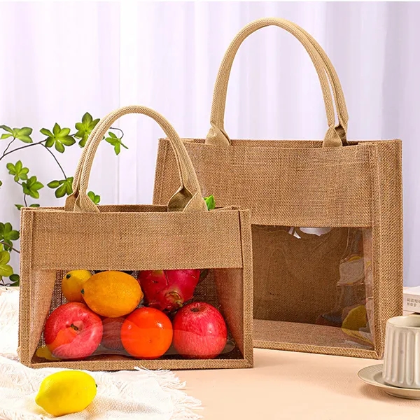 Burlap Jute Tote Bag With PVC Window 5