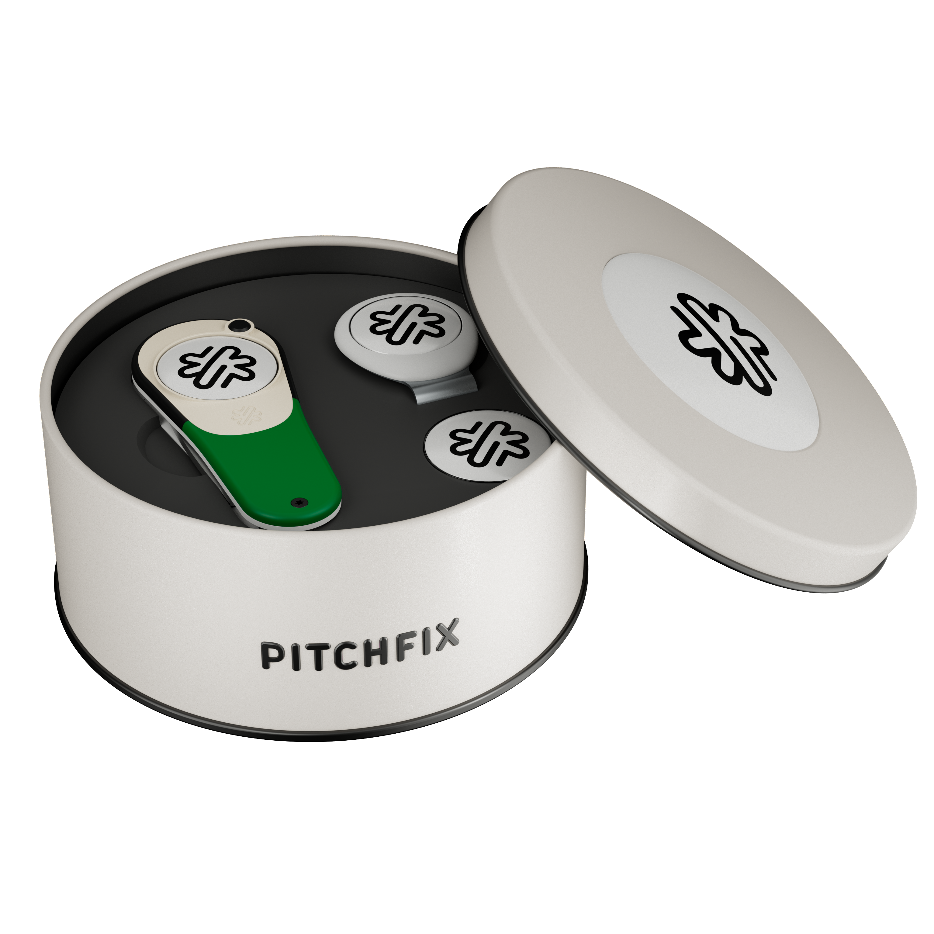 Pitchfix Icon Golf Divot Tool in Round Tin with Hat Clip & Extra Ball Marker 3