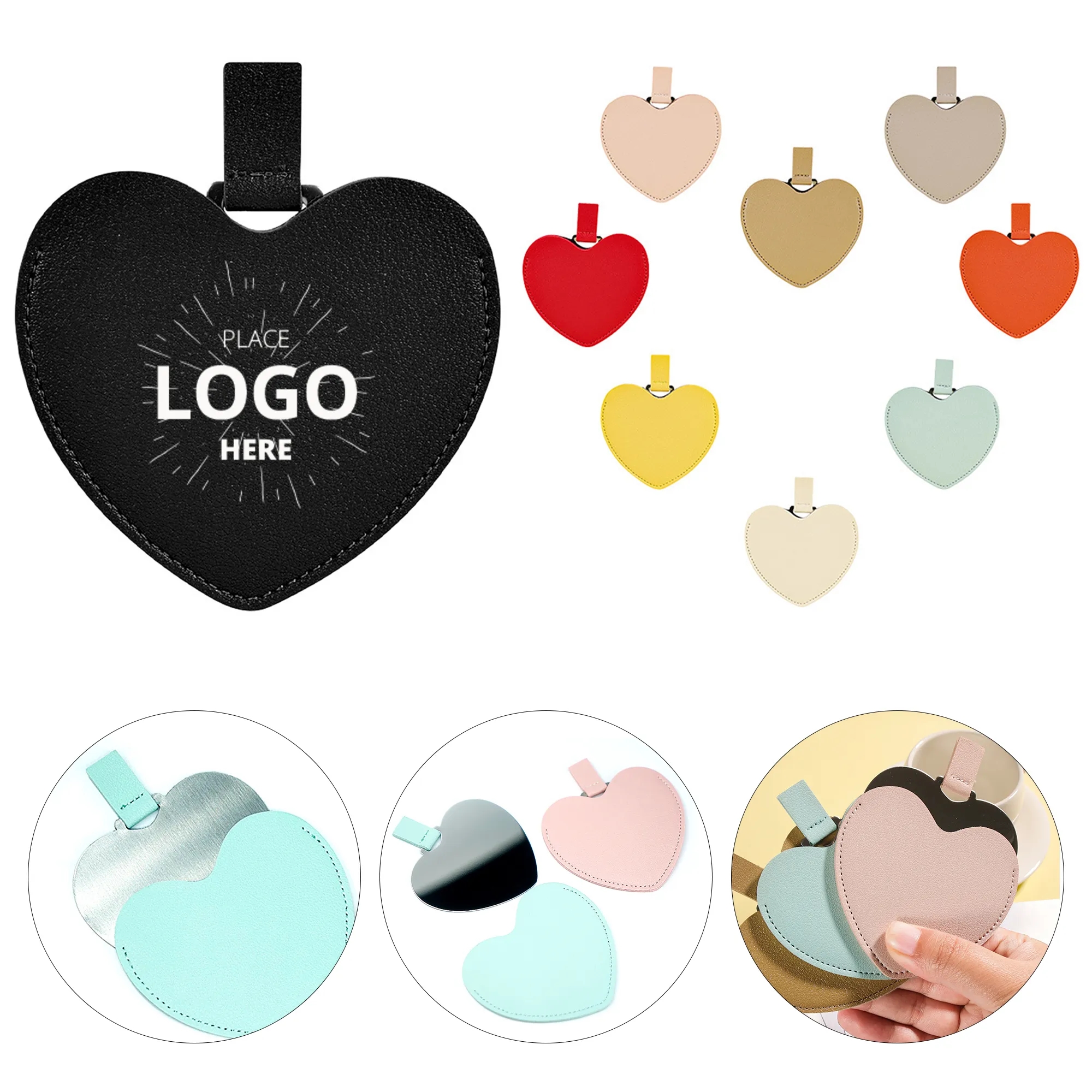 Heart Shaped Leather Makeup Mirror 3
