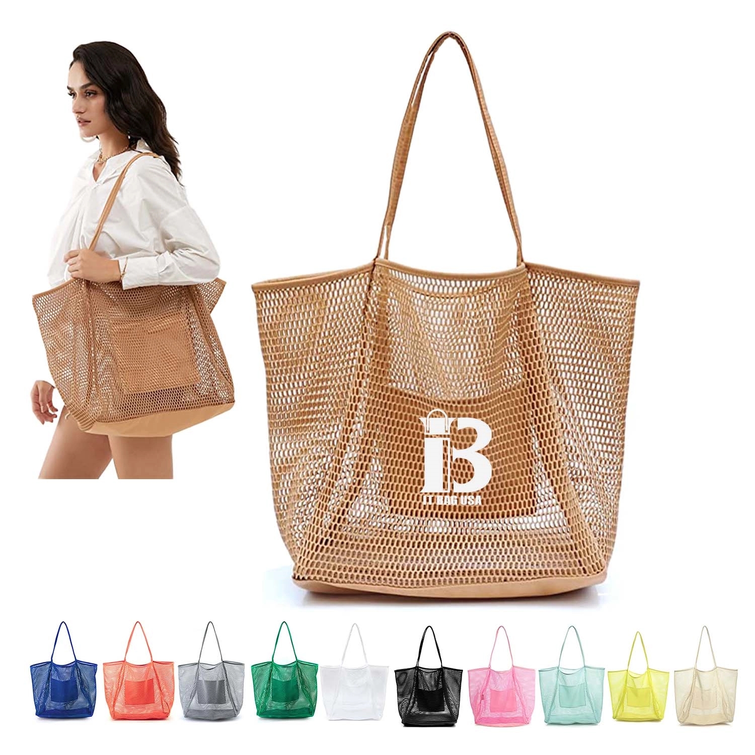 Mesh Beach Tote Shoulder Handbag 1