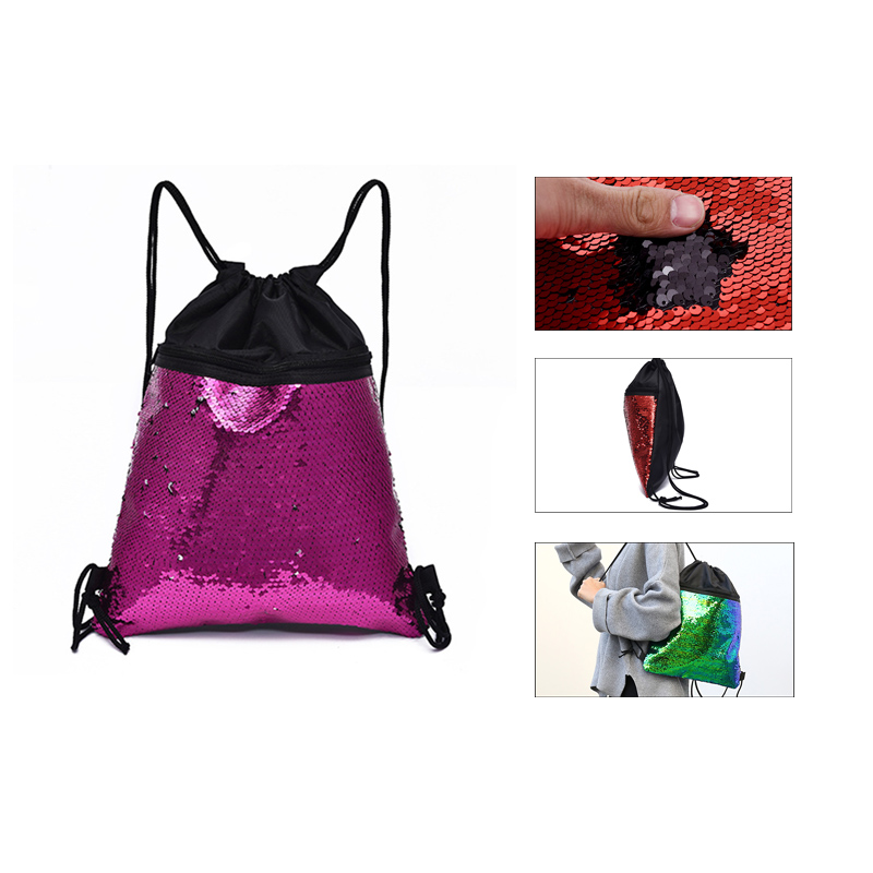 Mermaid Reversible Sequin Drawstring Backpack Glitter  1