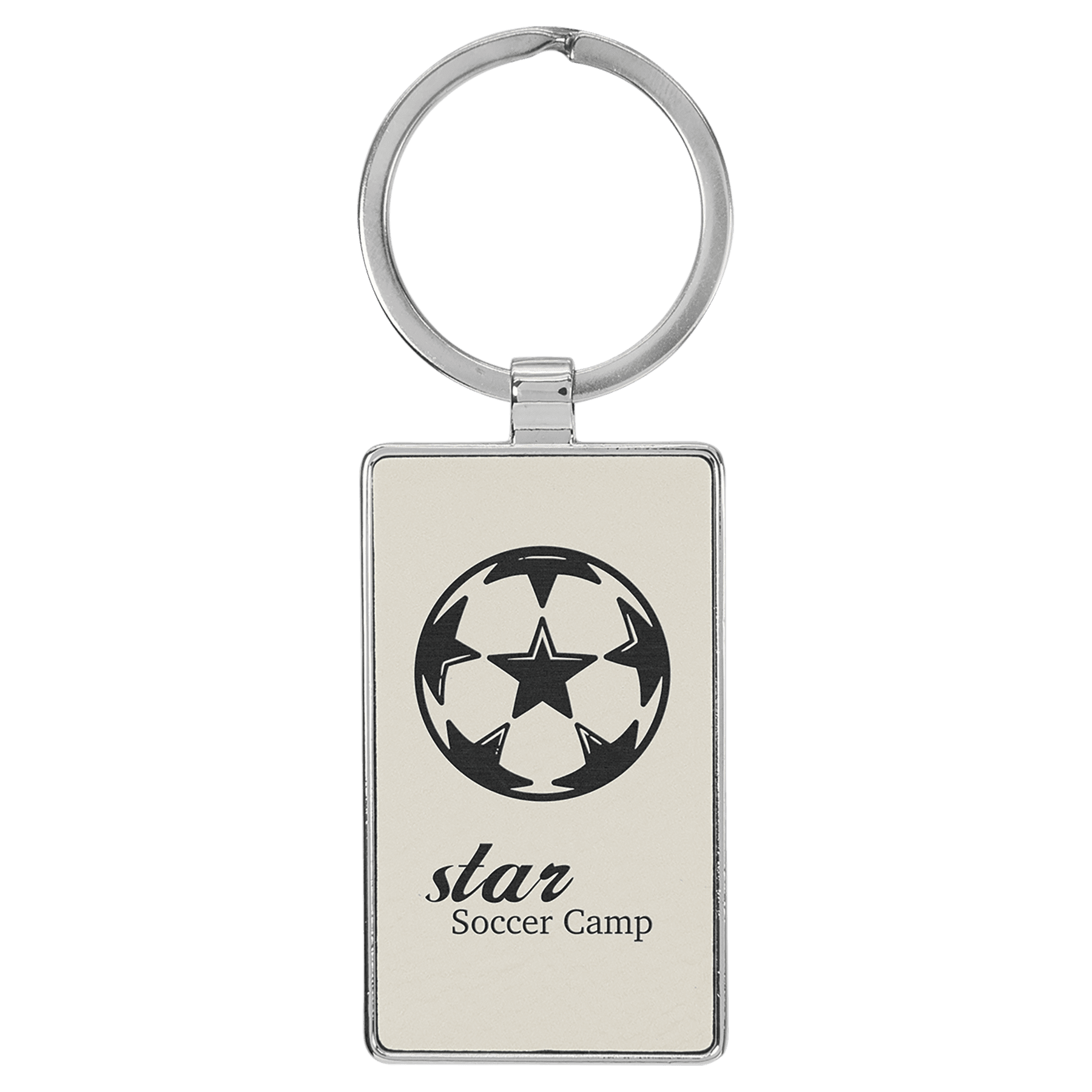 2 3/4" x 1 1/4" Leatherette/Metal White Rectangle Keychain 2