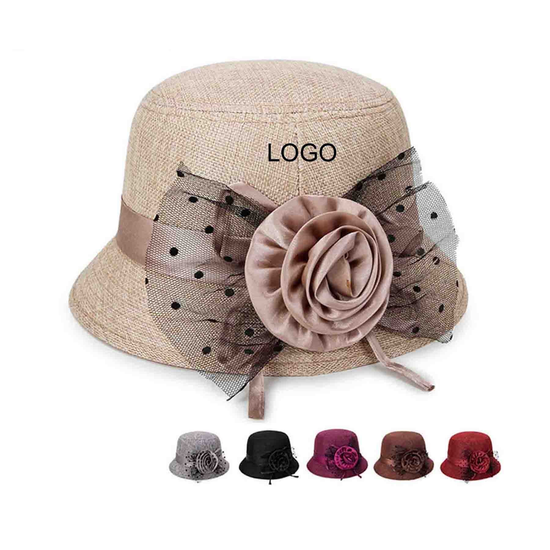 Summer Women Gatsby Linen ClocheHat With Lace Band/Flower
