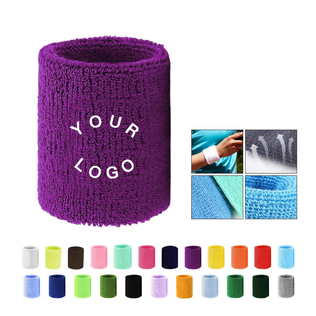 Absorbent Cotton Wrist Sweatband for Men and Women 24