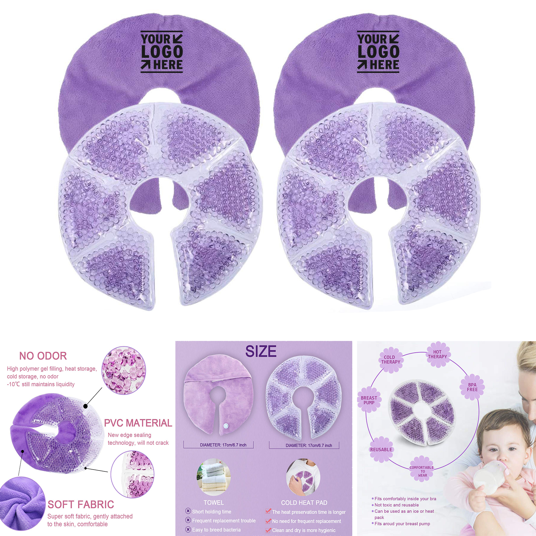 Postpartum Recovery Hot Cold Reusable Breastfeeding Essential Gel Breast Therapy Pad 2