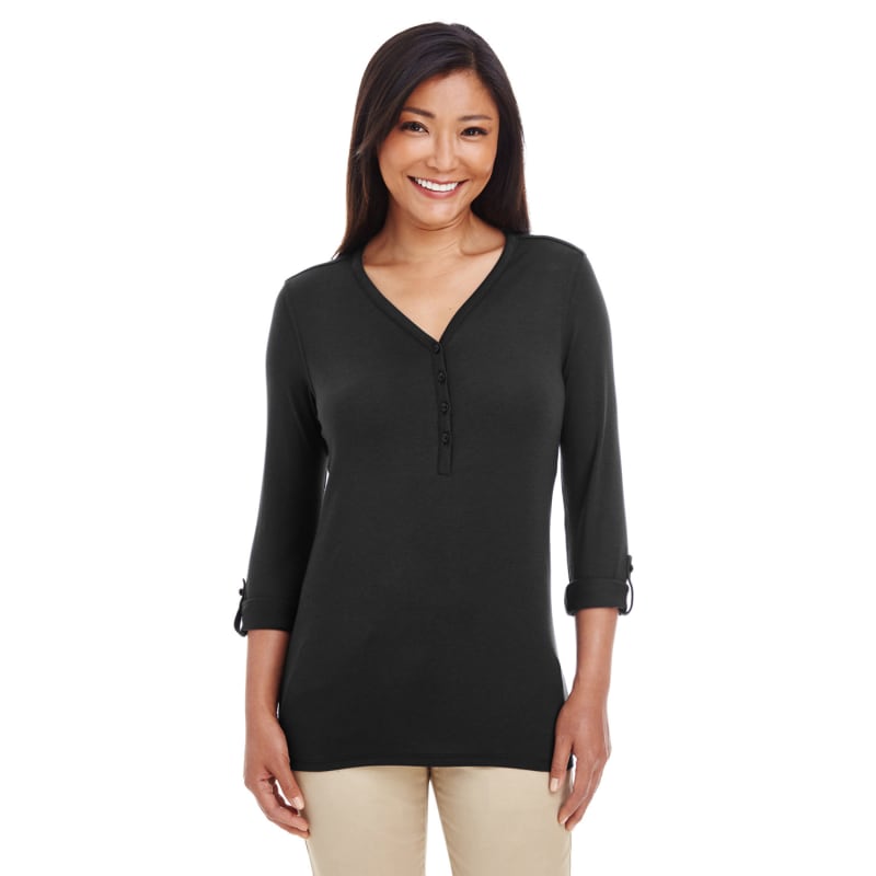 Devon & Jones Ladies' Perfect Fit™ Y-Placket Convertible Sleeve Knit Top 5