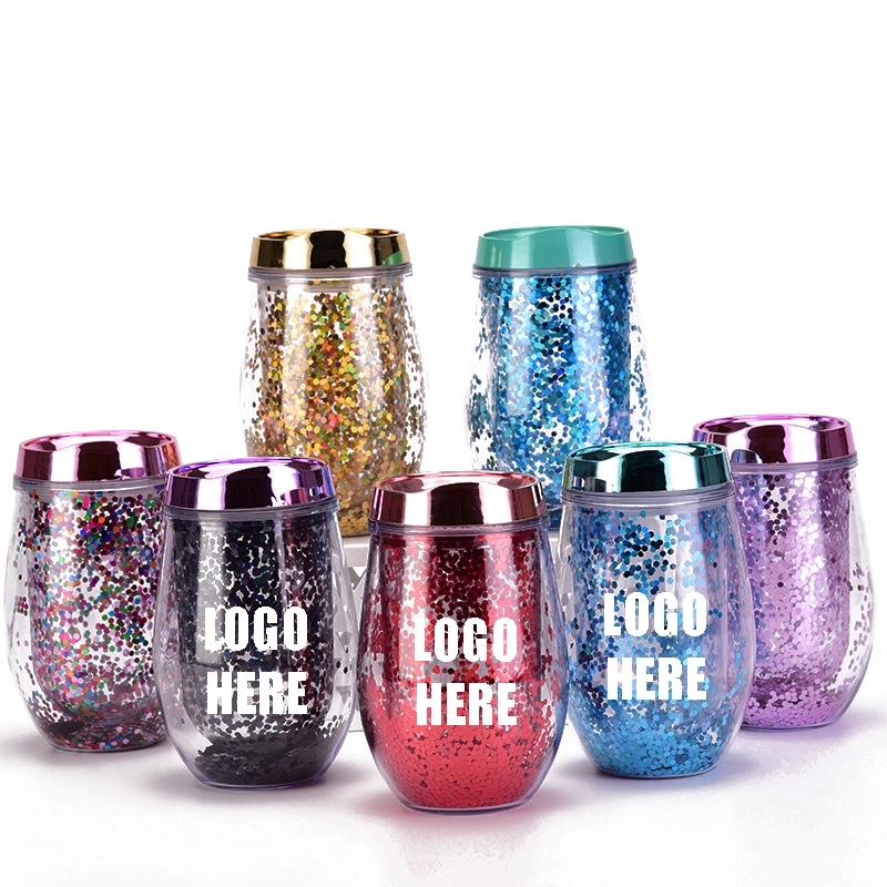 Custom Transparent AS Plastic Sequin Stemless Wine Glasses 4
