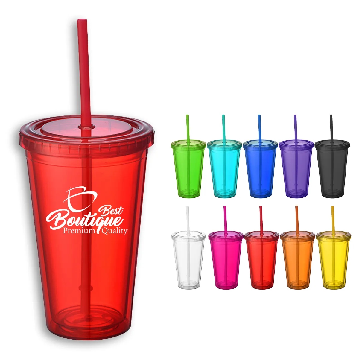 16 Oz. Acrylic Double-Wall Reusable Cup With Lid And Straw 6