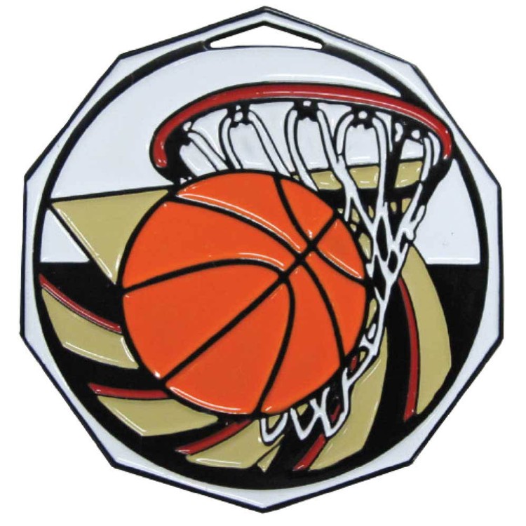 Basketball Decagon Colored Medallion (2")