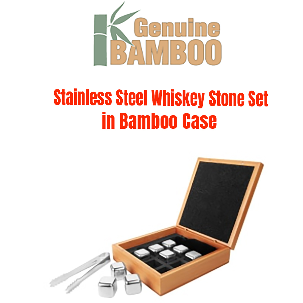 Stainless Steel Whiskey Stone Set in Bamboo Case 2