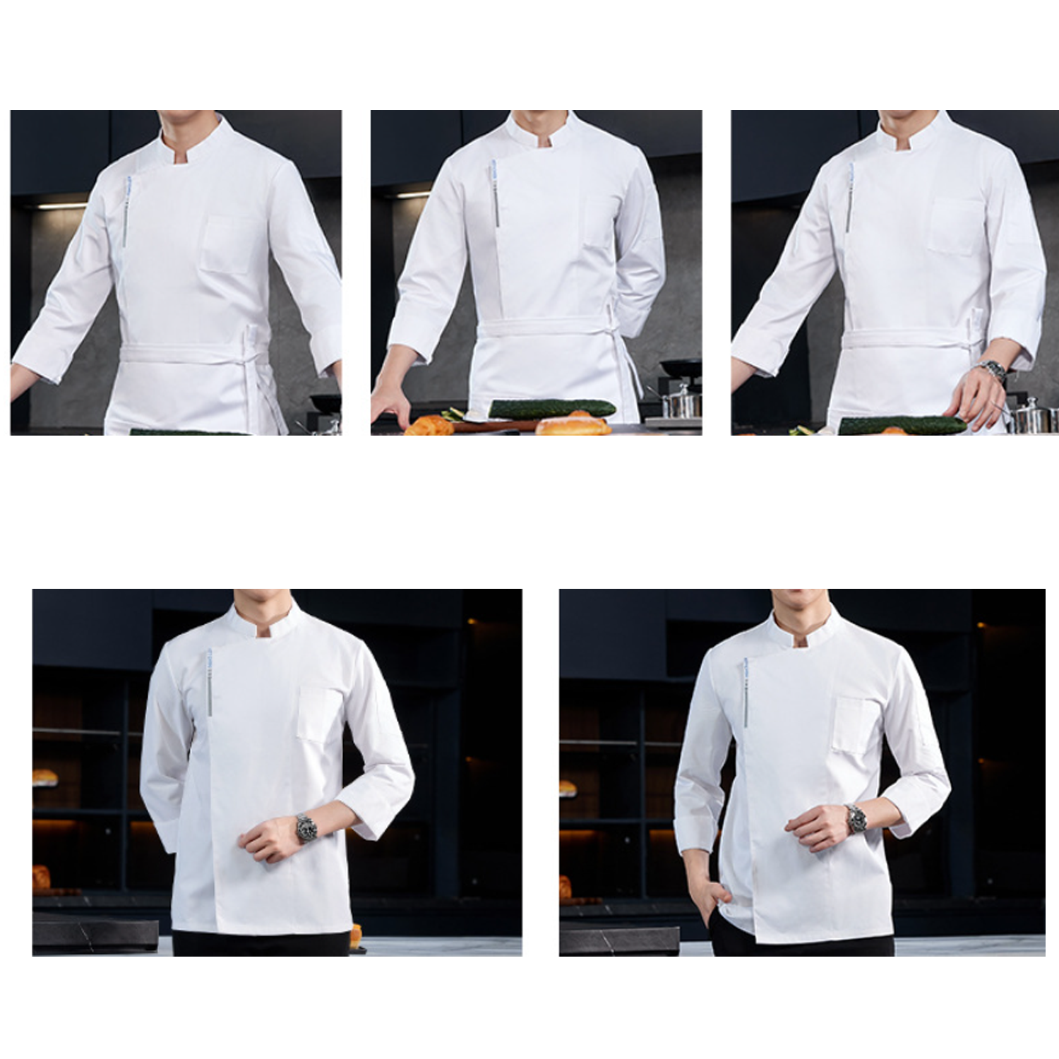 Black White Durable Mix Of Polyester And Cotton Chef Coat 4