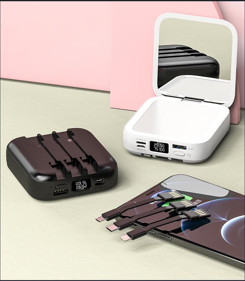 10000mAh Mobile Power Bank with Beauty Mirror 3 Cables 1