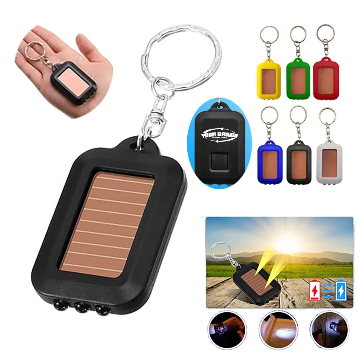 Mini Solar LED Keychain Push Button Switch Flashlight 4