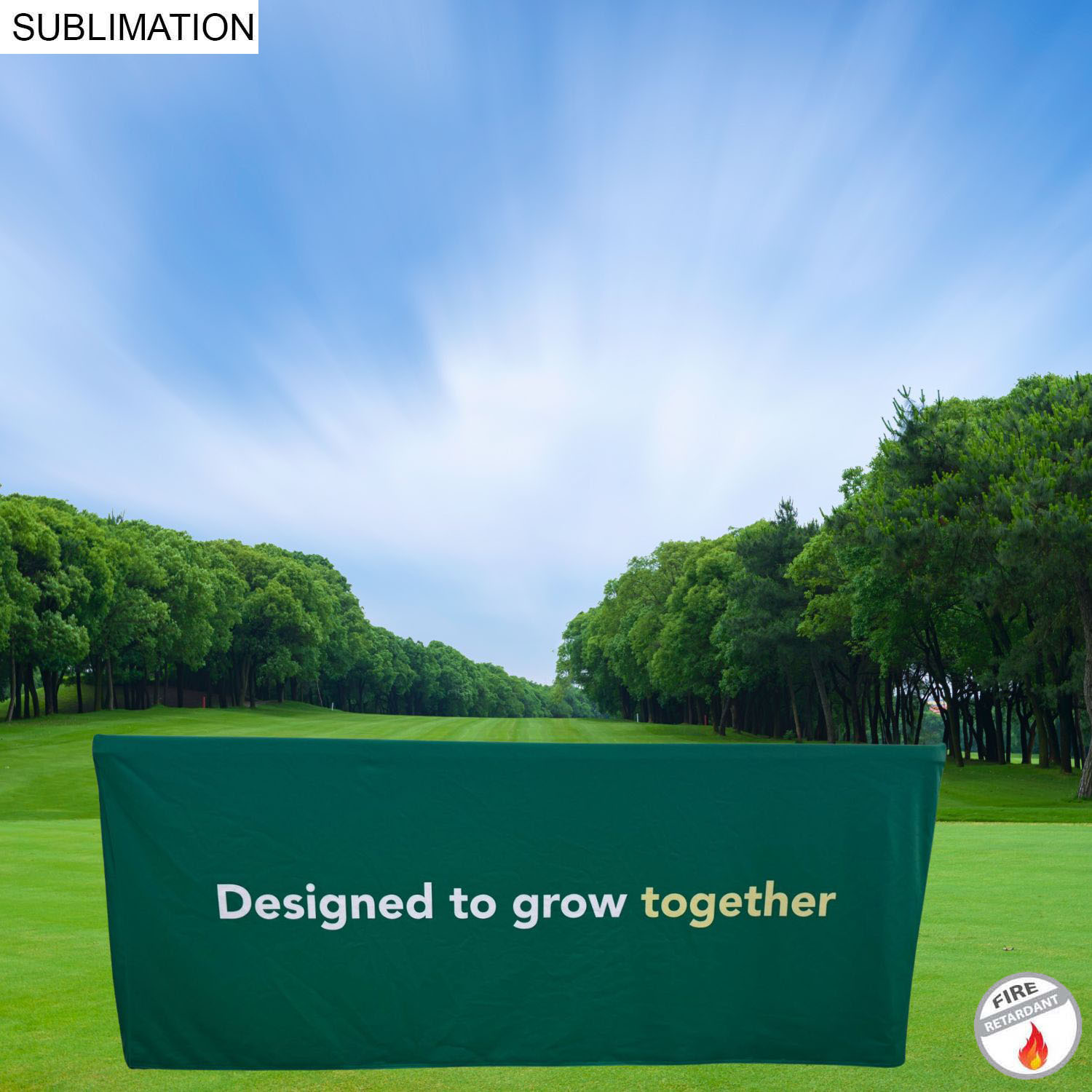 Outdoor Use Sublimated PREMIUM Box Style Fitted Table Cloth for 6' Table, 4 sided, Closed Back 3