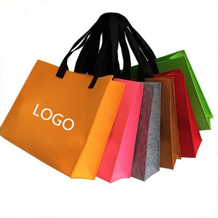 Custom Felt Shopping Bag/ Tote Bag with Black Handle, custom tote bag with logo imprint 2