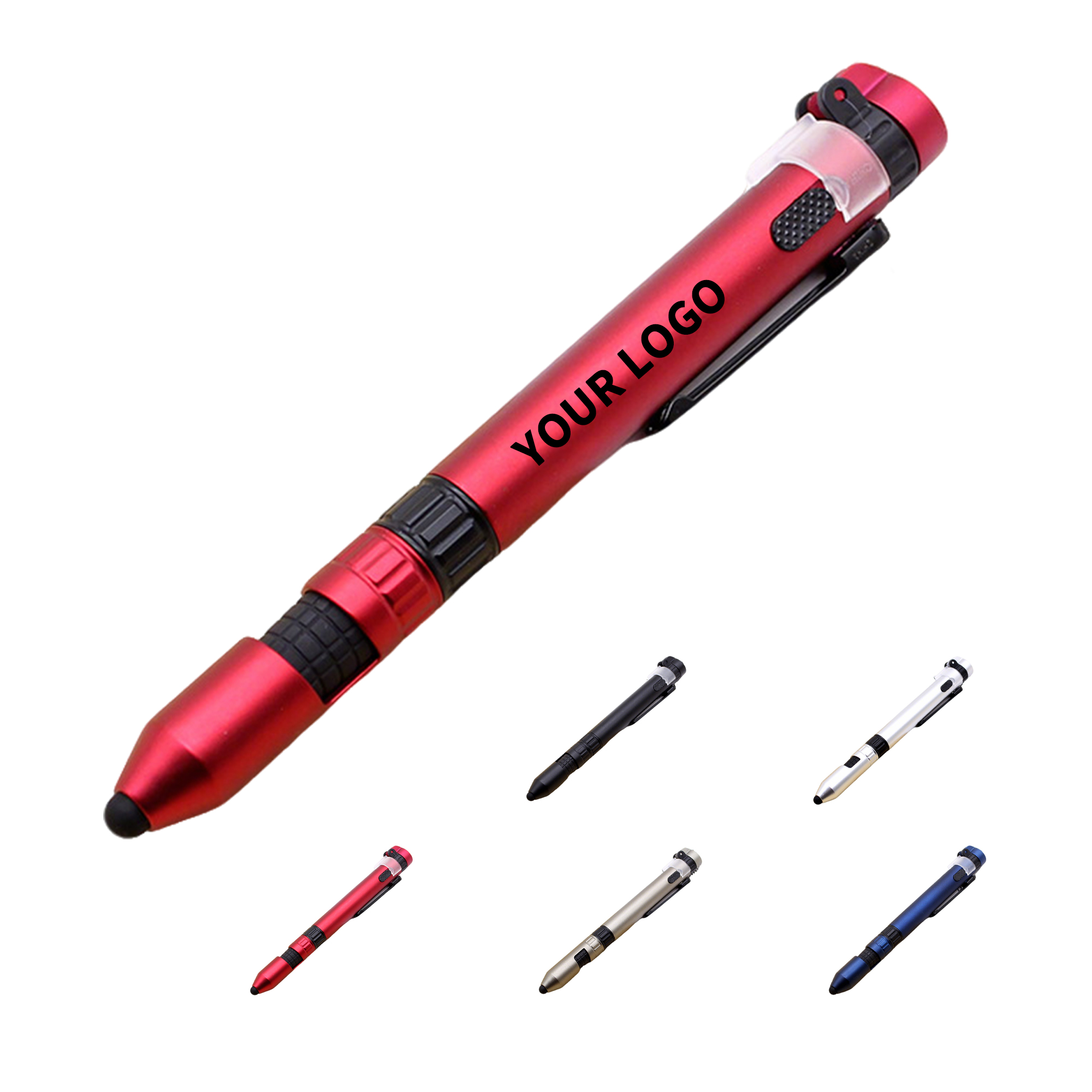 Six Function Utility Pen 5.9" With Stylus Phone Stand LED Compass 2
