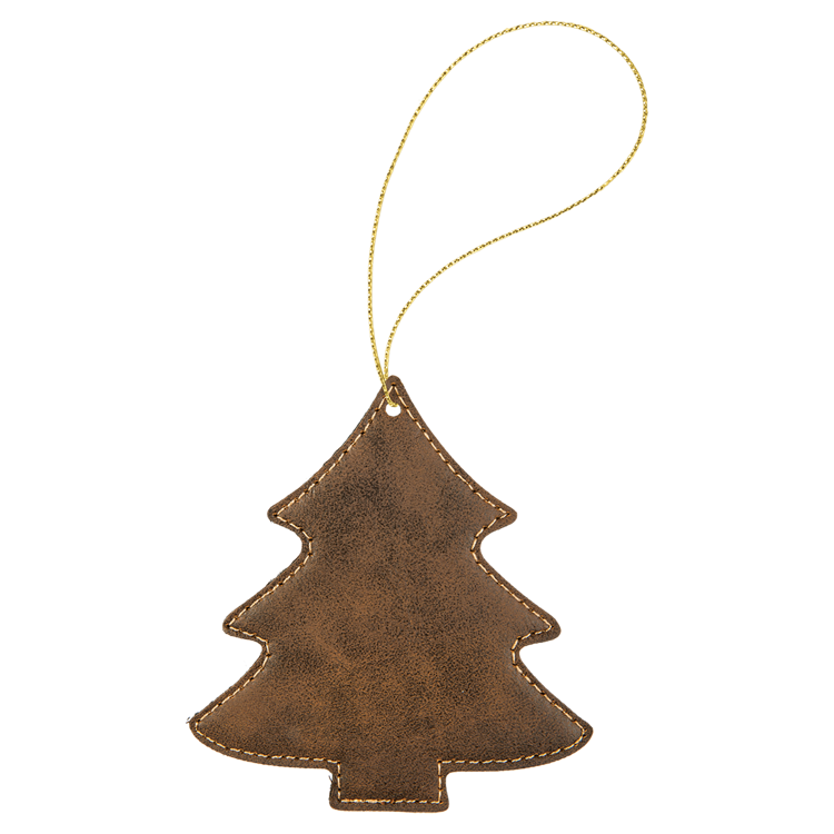 Rustic/Gold Leatherette Tree Ornament with Gold String 3
