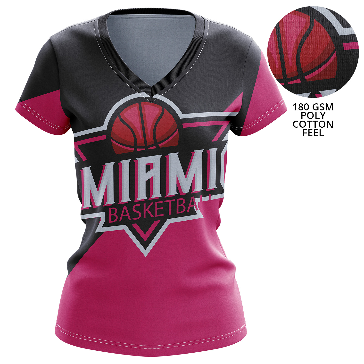 Women's 180 GSM Jersey Knit Cotton Feel Sublimation V-Neck T-shirt 2