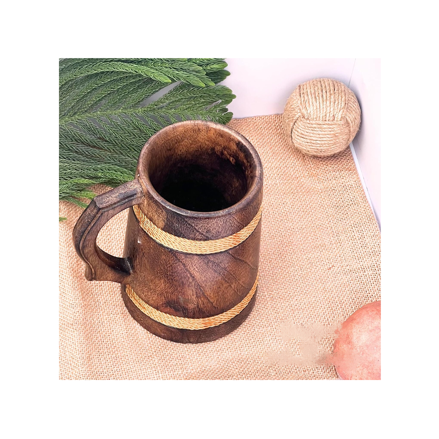 17oz Handmade Wooden Beer Mug w/Handle 4