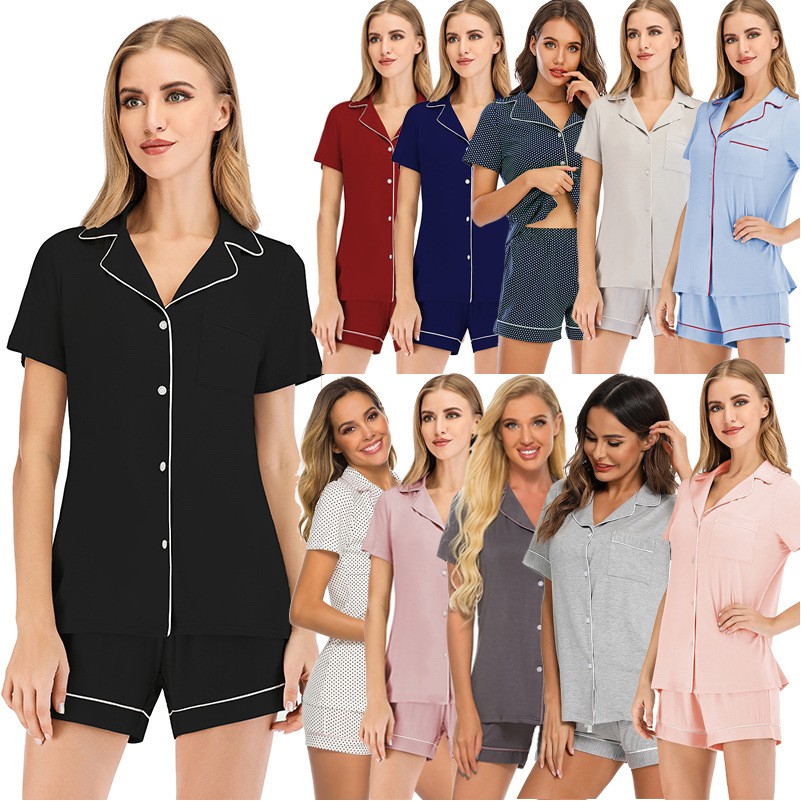 Women'S Notch Collar Short Sleeve Sleepwear Two Piece 2